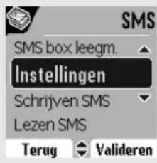 SMS SMS box leegm. Instellingen Schrijven SMS Lezen SMS Terug Valideren