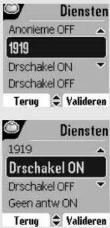 Diensten Anonieme OFF 1919 Drschakel ON Drschakel OFF Terug Valideren Diensten 1919 Drschakel ON Drschakel OFF Geen antw ON Terug Valideren