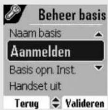 Beheer basis Naam basis Aanmelden Basis opn. Inst. Handset uit Terug Valideren