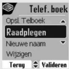 Telef.boek Opsl. Telboek Raadplegen Nieuwe naam Wijzigen Terug Valideren