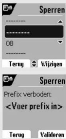Sperren 08 Terug Wijzigen Sperren Prefix verboden: Terug Valideren