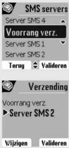 SMS servers Server SMS 4 Voorrang verz. Server SMS 1 Server SMS 2 Terug Valideren Verzending Voorrang verz. Server SMS 2 Wijzigen Valideren
