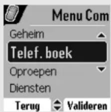 Menu Com Geheim Telef.boek Oproepen Diensten Terug Valideren