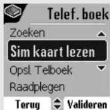 Telef. boek Zoeken Sim kaart lezen Opsl. Telboek Raadplegen Terug Valideren