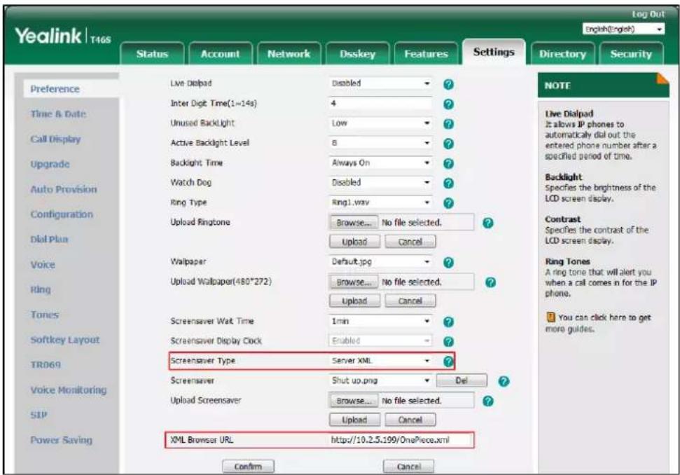 Yealink SIP-T46G - Enter the XML browser URL in the XML Browser URL field. - 1