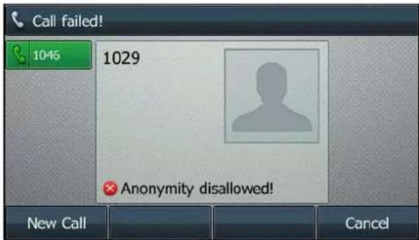 Yealink SIP-T46G - Placing a Call to Anonymous Rejected User - 1
