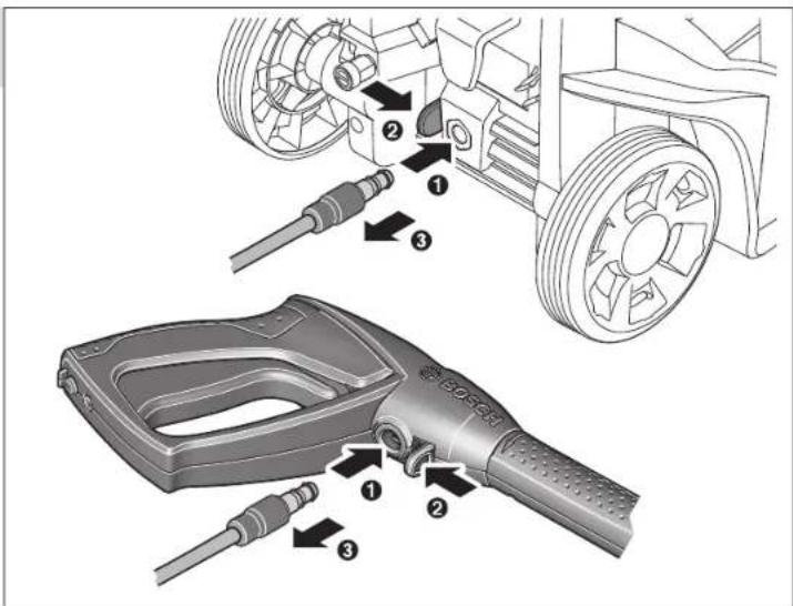 Technical diagram showing mechanical assembly steps with numbered components and labeled parts