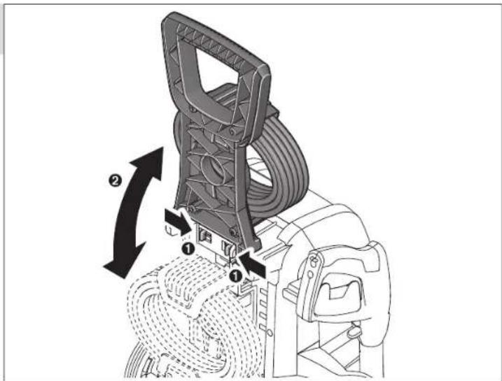 Technical diagram of a hair dryer with labeled parts and directional arrows indicating assembly steps