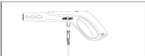 Line drawing of a handheld electronic device with a vertical connector and circular ports (no text or symbols).