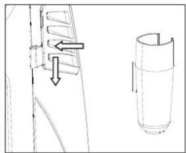 Technical line drawing of a mechanical component with an arrow indicating direction (no text or symbols)