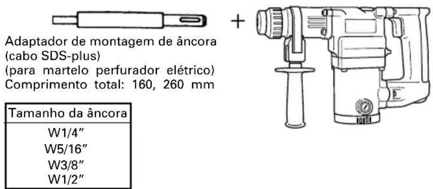 Adaptador de montagem de âncora (cabo SDS-plus) (para martelo perfurador elétrico) Comprimento total: 160, 260 mm Tamanho da âncora W1/4" W5/16" W3/8" W1/2"