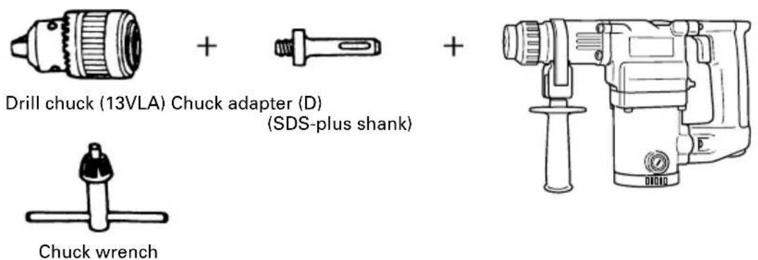 Drill chuck (13VLA) Chuck adapter (D) (SDS-plus shank) Chuck wrench