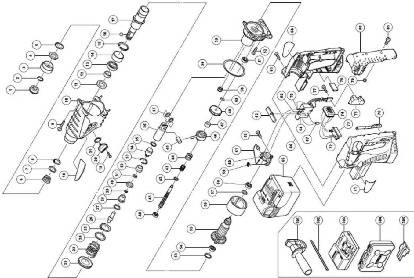 Exploded view diagram of a mechanical assembly with numbered parts for identification