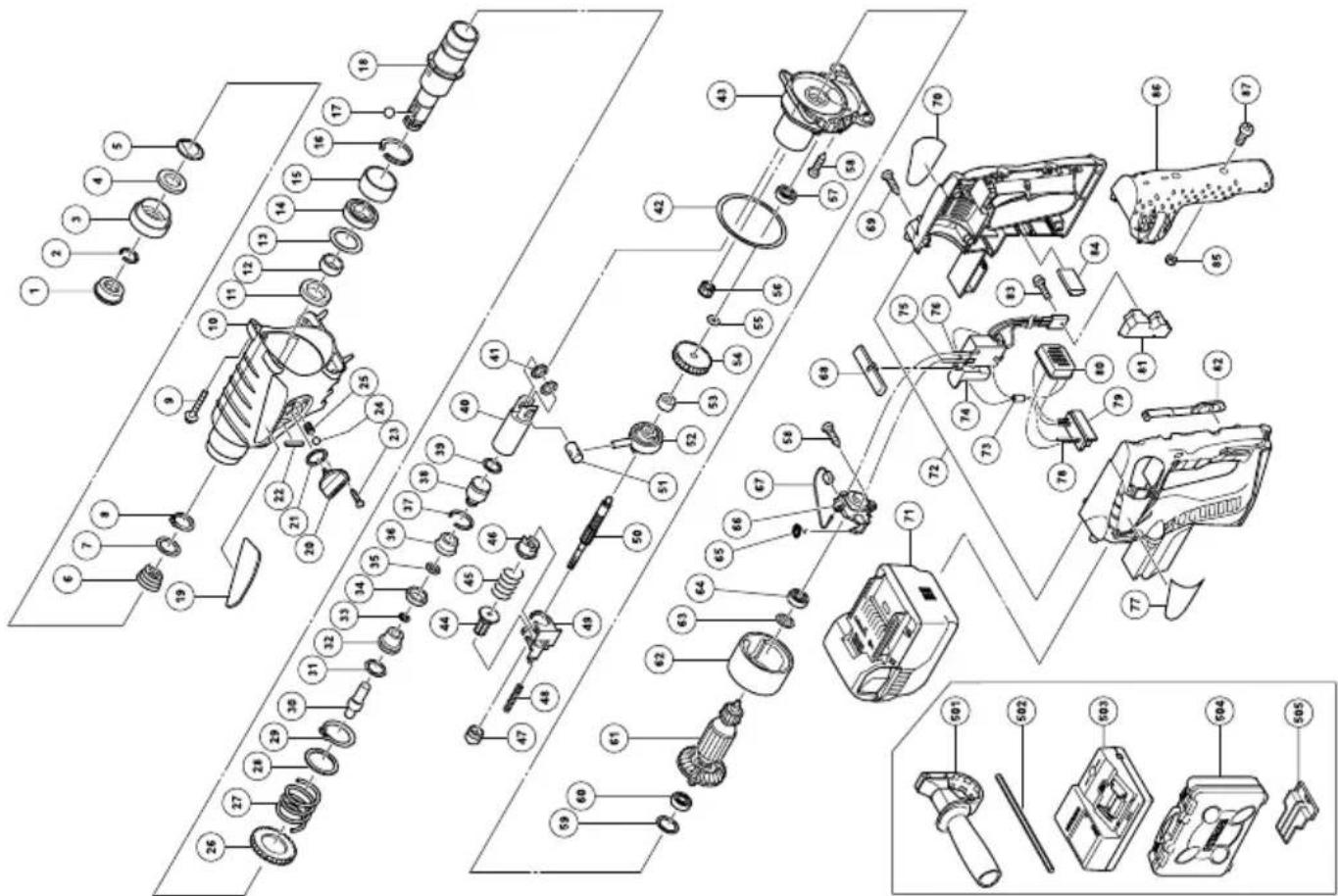 Exploded view diagram of a mechanical assembly with numbered parts for identification