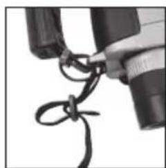 Close-up of a tool securing a rope tied with a black cable (no text or symbols visible)