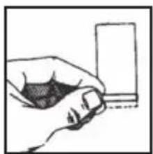 Simple line drawing of a hand holding a rectangular object (no text or symbols)