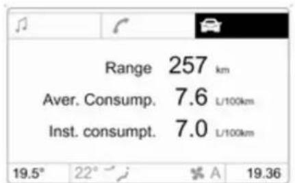 Range 257 km Aver. Consump. 7.6 L/100km Inst. consumpt. 7.0 L/100km 19.5° 22° A 19.36