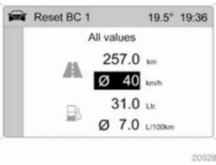 Reset BC 1 19.5° 19:36 All values 257.0 km Ø 40 km/h 31.0 Ltr. Ø 7.0 L/100km 20028