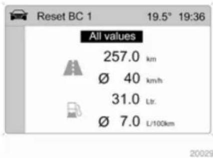 Reset BC 1 19.5° 19:36 All values 257.0 km Ø 40 km/h 31.0 Ltr. Ø 7.0 L/100km 20029