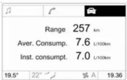 Range 257 km Aver. Consump. 7.6 L/100km Inst. consumpt. 7.0 L/100km 19.5° 22° A 19.36