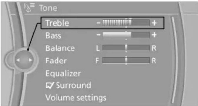 BMW X6 xDrive50i (2013) - Setting treble, bass, balance, and fader - 2