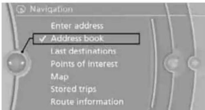 BMW 335i Coupe (2012) - Selecting a destination from the address book - 1