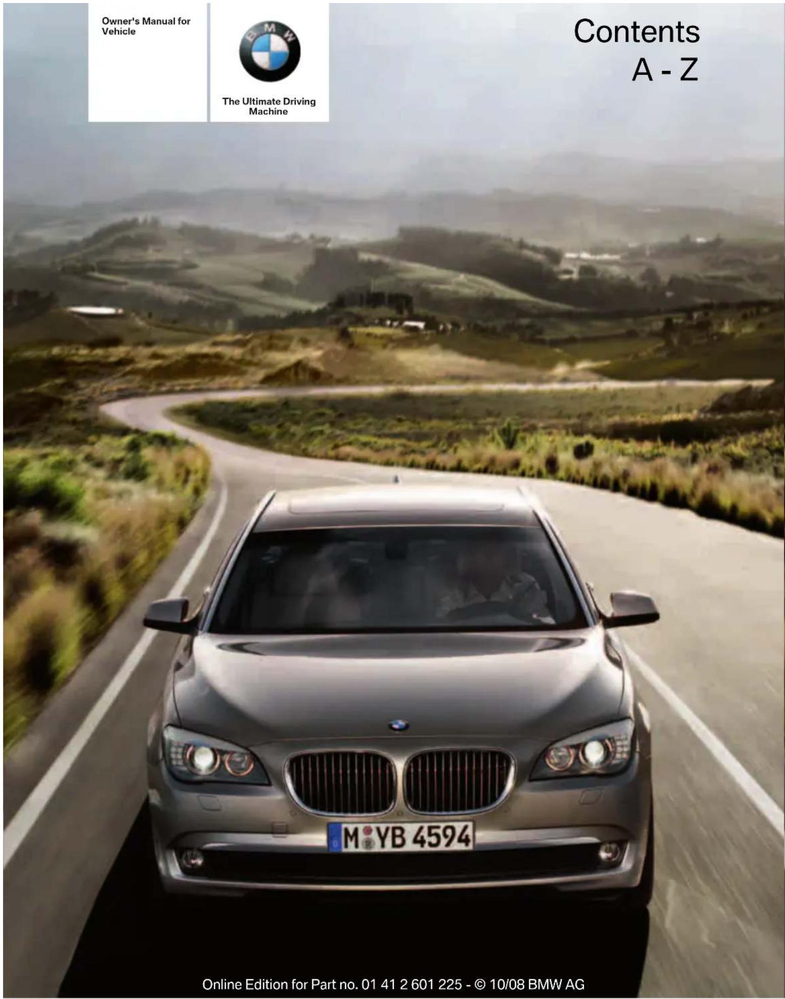 BMW 750i Sedan (2009) - Contents A - Z - 1