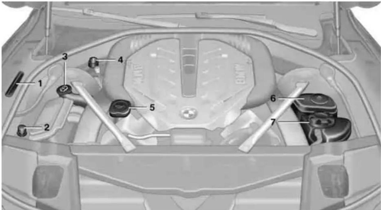 BMW 750i Sedan (2009) - Important features in the engine compartment - 1