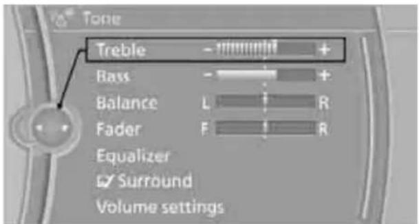 BMW 750i Sedan (2009) - Setting treble, bass, balance, and fader - 2
