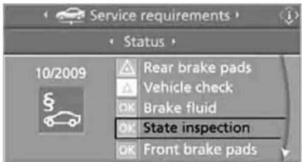 BMW 535i Sedan (2008) - Entering deadlines for legally required inspections\* - 1