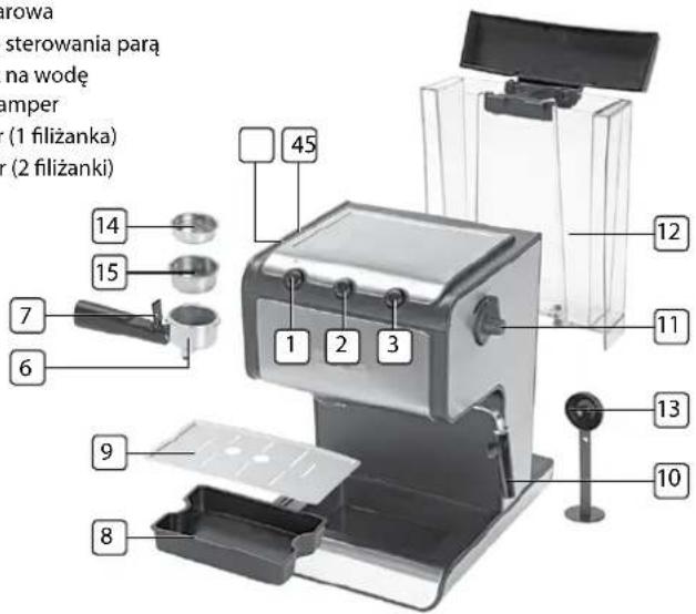 rowa sterowania parą na wodę amper (1 filiżanka) (2 filiżanki) 14 15 7 6 9 8 45 1 2 3 12 11 13 10