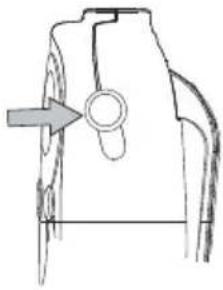 Pure mechanical diagram showing a gear or cam mechanism with an arrow indicating direction (no text or symbols)