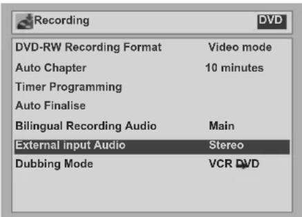 JVC DR-MV2 - 4Select "External input Audio" using [Cursor ▲ / ▼], then press [ENTER]. - 1