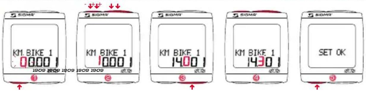 SIGMA BC 191 HR - INSTELLING VAN TOTAAL KM BIKE 1 OF BIKE 2 - 1