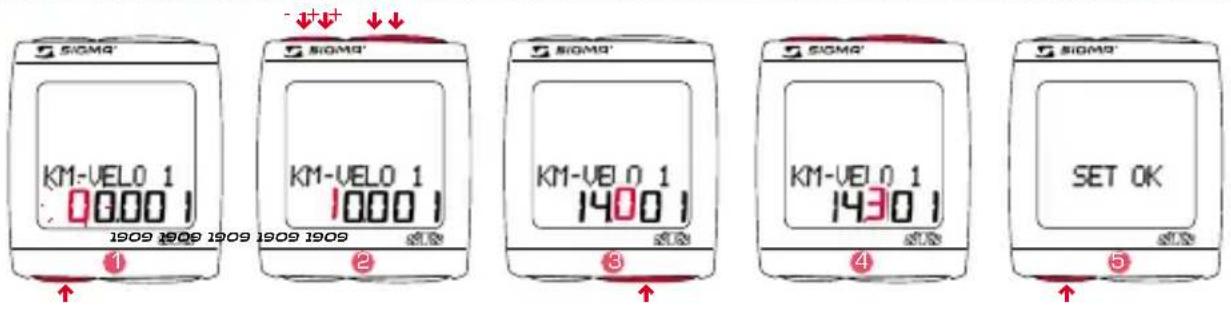SIGMA BC 191 HR - REGLAGE DES KILOMETRES TOTAUX VELO 1 OU VELO 2 - 1
