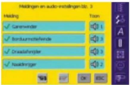 Meldingen en audio-instellingen blz. 3 Melding Toon ✓ Carenvinder ✓ Bonduarmstefende ✓ Onnadshvijder ✓ Nasadsvijger