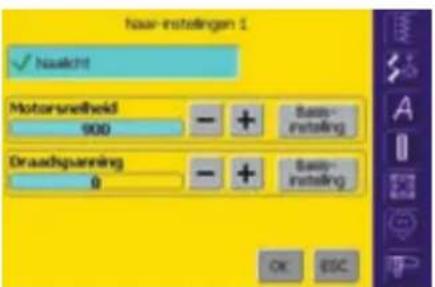 Nasar-instedingen 1 Nasalicht Motorsnelheid 900 - + Basin-insteling Draadspanning 0 - + Basin-insteling OK ESC