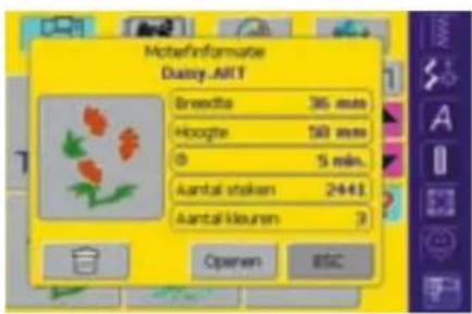 MoteInfomute Daisy ART Breedte 36 mm Hoopte 50 mm 0 5 min. Aantal stoken 2441 Aantal kleuren 3 Openen BSC