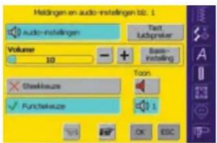 Holding en audio-instellingen blz. 1 Audio-instellingen Text Lutzpreier Volume 10 + + Base instelling Toons Sheikheuze Functieleuze OK ESC