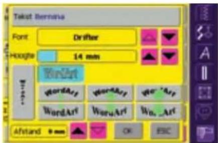 Tekst Bernana Font Drifter Height 14 mm WordArt WordArt WordArt We 'Art WordArt WordArt We _Art Aftstand 9 mm OK ESC