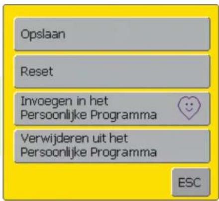 Opslaan Reset Invoegen in het Persoonlijke Programma Verwijderen uit het Persoonlijke Programma ESC