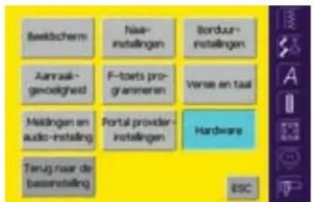 Beetschem Nava-instellingen Borduur-instellingen Aanvaak-geneelghed F-toets-programmeren Verse en taal Meldingen en audio-instelling Portal provider-instellingen Hardware Terug naar de bestinstelling ESC