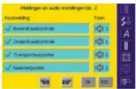 Meldingen en audio-instillingen.biz. 2 Foutmelding Toon ✓ Bovendraadcontrole ✓ Onderdraadcontrole ✓ Transporteurposte ✓ Naalervortposte