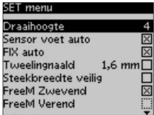 SET menu Draaihoogte 4 Sensor voet auto FIX auto Tweelingnaald 1,6 mm Steekbreedte veilig FreeM Zwevend FreeM Verend