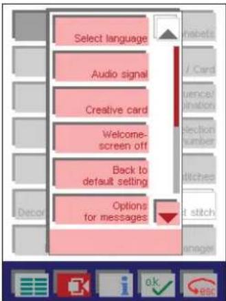 PFAFF creative 2144 - The functions in the "context" Machine Settings menu - 1