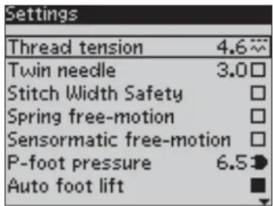 PFAFF expression 2.0 - Settings menu - 1