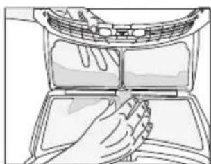 Illustration of hands cleaning a car interior with a tray and window (no text or symbols).