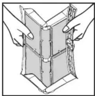 Illustration of two hands holding a folded object, no text or symbols present