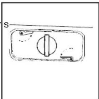 Simple line drawing of a door handle with a central knob and side-mounted buttons (no text or symbols).