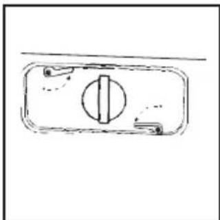 Simple line drawing of a rectangular device with a central circular element and two small arrows pointing to the sides (no text or symbols)